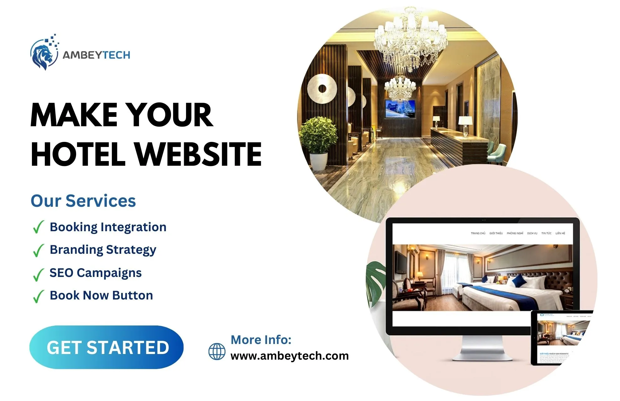 Professional hotel website design with online booking and room galleries by AmbeyTech